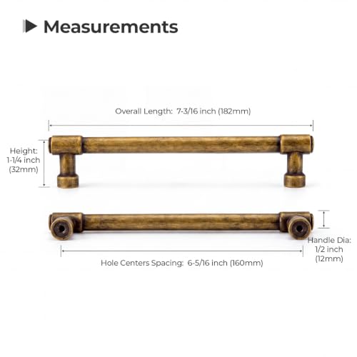Goldenwarm 10 Pack 6-1/4 Inch Antique Brass Cabinet Pulls Modern Kitchen & Bathroom Hardware Heavy Duty Zinc Alloy Drawer Handles with Complete Screw Kit Consistent Finish for Whole-Home Renovations - color: Antique Brass, size: 6-1/4 Inches Hole Center