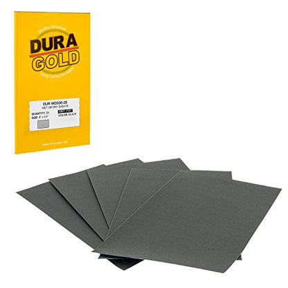 Dura-Gold 5-1/2" x 9" Wet or Dry Sandpaper Sheets, 500 Grit, Box of 25 - size: 500-Grit