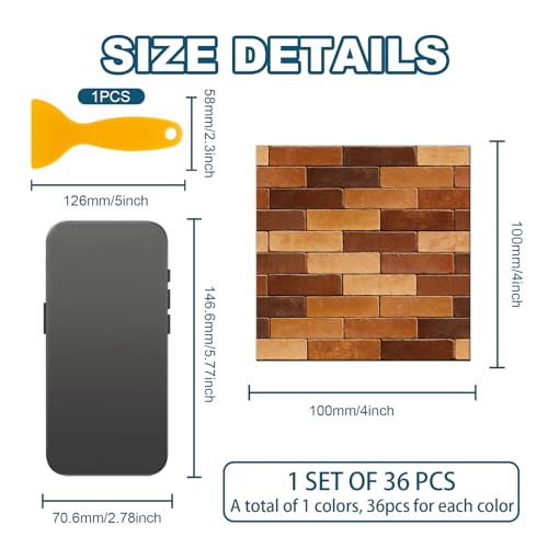36 Pcs Brick Wall Texture Patten Tile Sticker Wall Tile Stickers Waterproof Self Adhesive Stick on Decals for Kitchen Bathroom Wall Art 4×4 Inch - color: Brick Wall Texture