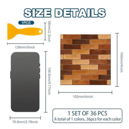 36 Pcs Brick Wall Texture Patten Tile Sticker Wall Tile Stickers Waterproof Self Adhesive Stick on Decals for Kitchen Bathroom Wall Art 4×4 Inch - color: Brick Wall Texture