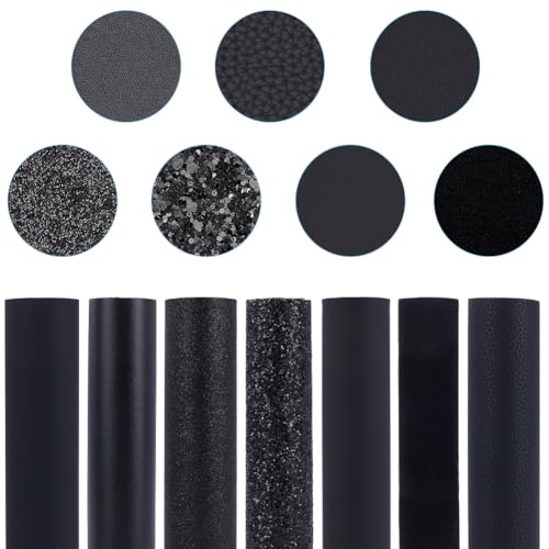 7 Pack 12.99 x 7.87 Inch Glitter Mixed Chunky PU Leather Sheets for Bow Earring 7 Styles Metallic Solid Shiny Vinyl Fabric Roll Black Series Faux Leather Leatherette for DIY Crafts Making - color: Black
