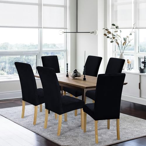 Dining Chair Covers, Dining Room Chair Cover Set of 4 - color: Velvet Black, size: 4
