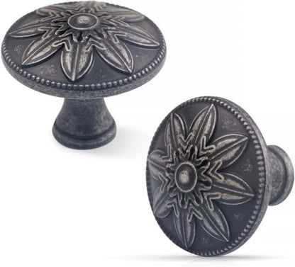 10 Pack Antique Silver Cabinet Knobs,1.4" Round Solid Antique Kitchen Cabinet Hardware Handles for Cabinets and Drawers, Silver Drawer Pulls Dresser Knobs - color: Antique Silver