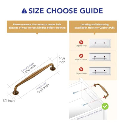 Ravinte Antique Brass Cabinet Handles Solid Pulls 6-1/4 Inch 10 Pack - color: Antique Brass, size: 6-1/4 inches Hole Center
