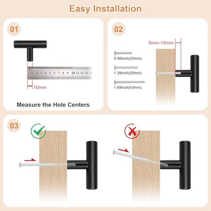 Probrico 30 Pack Length 2inch Matte Black Kitchen Cabinet Knobs,Stainless Steel Dresser Drawer Knob,Euro Style Single Hole Pull Handles for Cupboard and Closet - size: Single Hole: 2 inch
