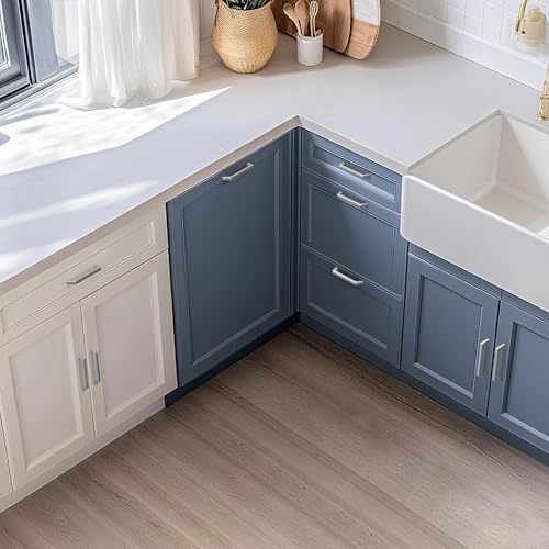 Estmoon 30 Pack 5 Inch Brushed Nickel Cabinet Pulls - Silver Cabinet Handles Modern Square Kitchen Handles for Dresser Drawers Cabinets Hardware, 5" Hole Centers(128 mm) - color: Brushed Nickel