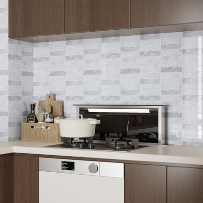 VaryPaper 20 Sheets Grey White Marble Look Backsplash Peel and Stick Subway Tile Self Adhesive Vinyl Tile Waterproof Removable Sticky Backsplash for Renters Back Splash Stick on Tiles for Kitchen - size: 20 Sheets