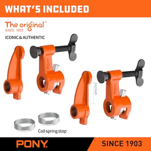 PONY The Original 2 Pack 3/4″ Deep-Reach Pipe Clamp for Woodworking