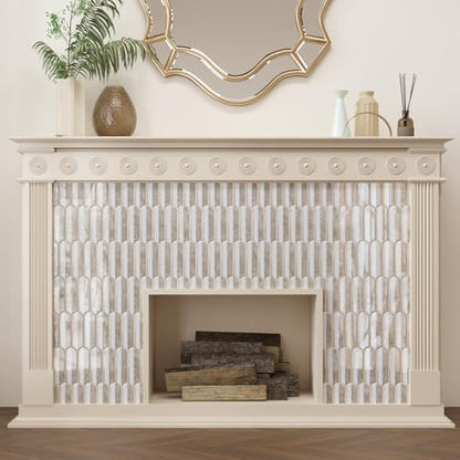 CRE8TIVE 4 Sheets Long Fish Scale Tile Peel and Stick Backsplash for Kitchen and Bathroom Adhesive Backsplash Stick on Wall Tiles Peel and Stick Shower Tile Waterproof 12"x12" White Brown Slate Tiles - color: White Brown, size: 12"x12" (4-Sheets)
