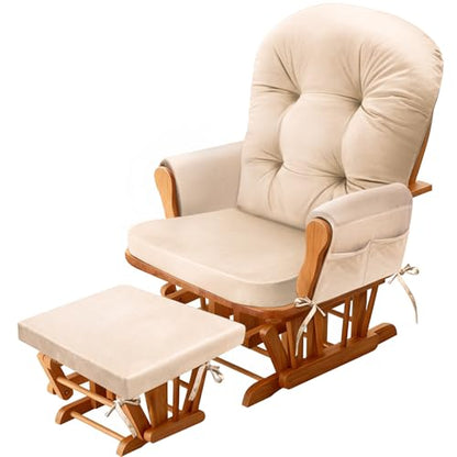JZHLLA Glider Rocker Replacement Cushion Set with Storage Pockets Soft Flannel Fabric & High-Resilience Foam Non-Slip Back Rocking Chair Cushion for Living Room Rocking Chair(Beige) - color: Beige