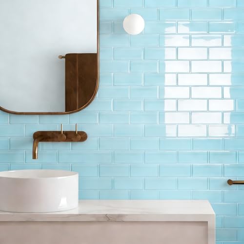 Art3d Seaglass Subway Design Peel and Stick Backsplash, 10-Pack, Aqua Blue - color: Aqua Blue