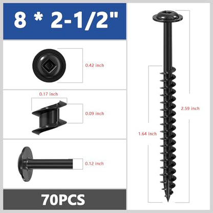 Wensilon Pocket Hole Screws, #8 x 2-1/2", Square Drive, Black, 1lbs 70pcs - color: Black, size: 8*2-1/2"