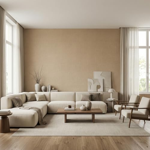 WADILE Grasscloth Peel and Stick Wallpaper 15.7in x 196.8in, Textured Contact Paper for Cabinets, Faux Linen Wall Paper Pull and Stick, Fabric Vinyl Wallpaper Self Adhesive Khaki - color: Khaki, size: 15.7" x 196.8"