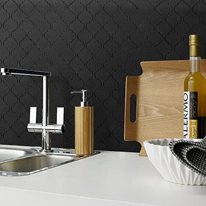 STICKGOO Arabesque Peel and Stick Backsplash Tile, Stick on Backsplash for Kitchen and Bathroom, Black Metal and Composite Mosaic Tiles (10 Sheets) - color: Black