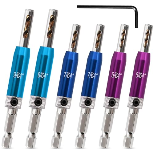 Upgraded Self Centering Drill Bit Set 1/4" Hex Shank VIX Bit, 5/64" 7/64" 9/64" Center Drill Bit Set Colorful Hinge Drill Bit Set for Metal Wood Cabinet Door Window Aluminum Stainless Steel - color: C. Colorful