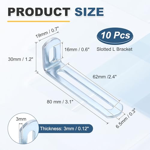 uxcell 10 Pcs Adjustable Right Angle Brackets 3.1"x1.2"x0.7" Silver - color: Silver, size: 3.1"x1.2"x0.7"