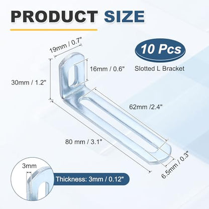 uxcell 10 Pcs Adjustable Right Angle Brackets 3.1"x1.2"x0.7" Silver - color: Silver, size: 3.1"x1.2"x0.7"
