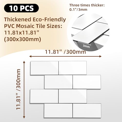 Havenly Peel and Stick Backsplash Tile for Kitchen & Bathroom Walls (White, 10 Tiles - 9.7 sq. ft. (0.9 m²)) - color: White