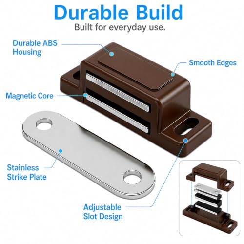 12 Pack Cabinet Magnets for Closure, Tight-Latching Magnetic Door Catch - color: Brown