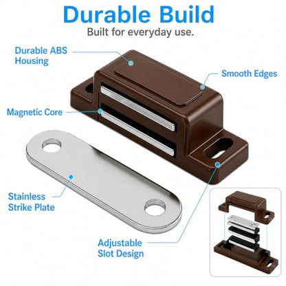 12 Pack Cabinet Magnets for Closure, Tight-Latching Magnetic Door Catch - color: Brown