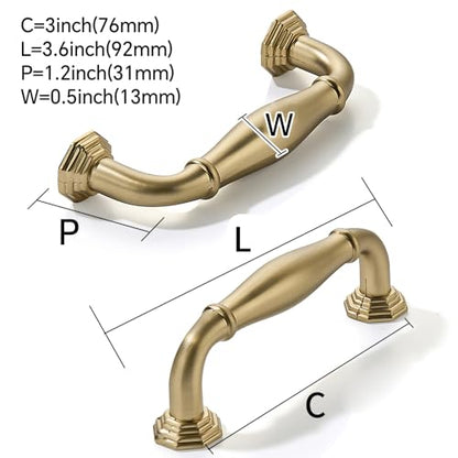 10 Pack 3 Inch Hole Center Brushed Brass Heavy Duty Solid Cabinet pulls Ideal for Dressers, Bathroom, cabinets, and Kitchens cabinets. - color: Brushed Brass, size: 3 Inch Hole Center, style: 10 Pack