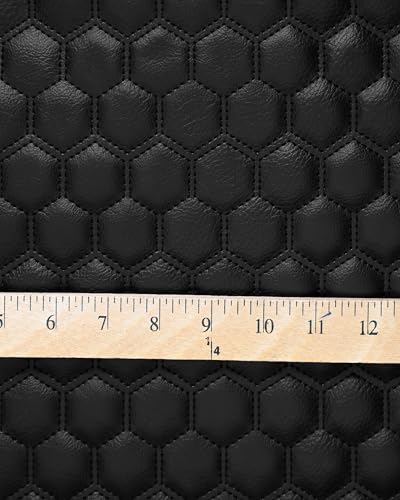 Vinyl Quilted Foam Padded Fabric with 3/8" Foam Backing Upholstery Durable Automobile Headliner Door Panels Boats Seats Cover /58" W/Continuous Yard/FABRIC EMPIRE (Black Stitching, 1 inch Honeycomb) - color: Black, size: Hexagon 1"