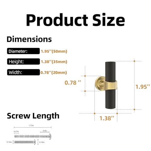 10 Pack Black and Gold Kitchen Cabinet Knobs - color: Black and Brushed Gold, size: 1.38'' Diameter(35mm)