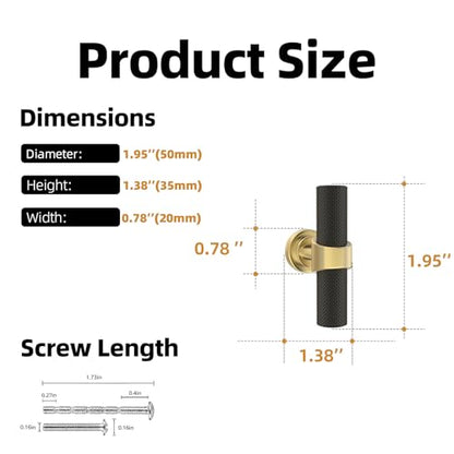 10 Pack Black and Gold Kitchen Cabinet Knobs - color: Black and Brushed Gold, size: 1.38'' Diameter(35mm)
