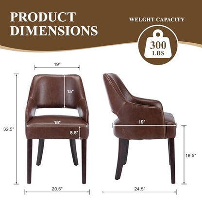 chairus Farmhouse Dining Chairs with Arms Set of 4, Brown PU Leather Upholstered Kitchen & Dining Room Chairs, Curved Open Back Chairs with Walnut Solid Wood Legs & Thick Cushion, Brown - color: Brown