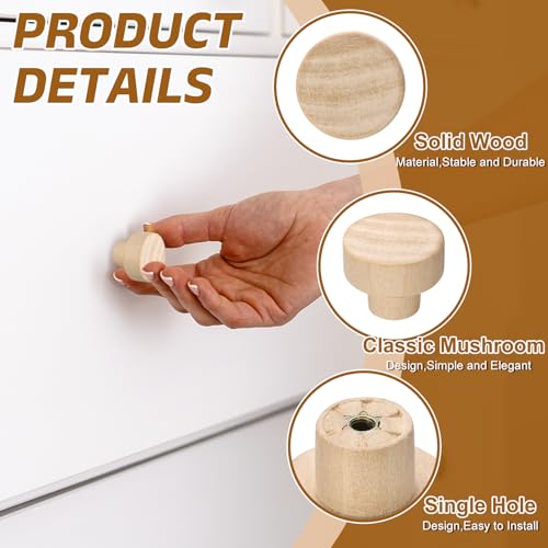 uxcell 8Pcs Round Wood Drawer Knob, 1.18" Diameter Flat Head Dresser Knobs Solid Wooden Knobs with Screws for Furniture Drawer Wardrobe Cupboard - size: 1.18"