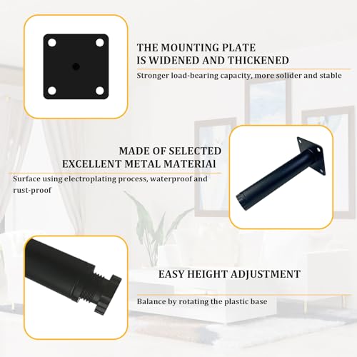 4 Pcs 7" Adjustable Black Furniture Legs for Cabinet, DIY Shelf - color: Matte Black, size: 7" / 18cm