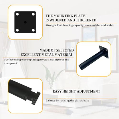 4 Pcs 7" Adjustable Black Furniture Legs for Cabinet, DIY Shelf - color: Matte Black, size: 7" / 18cm