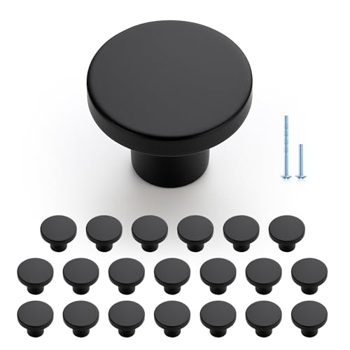 JOY DECOR 20 Pack Black Cabinet Knobs, Matte Black Drawer Pulls, 1-1/5 Inch