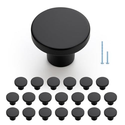 JOY DECOR 20 Pack Black Cabinet Knobs, Matte Black Drawer Pulls, 1-1/5 Inch