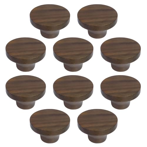 10pcs Round Unfinished Walnut Cabinet Knobs 1.57" Round Wood Drawer Handles Single Hole Decorative Wooden Dresser Knobs for Furniture Closet Wardrobe Cupboard, with Screws - color: Walnut Color