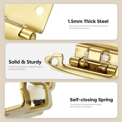50 Pack 25 Pair Gold Cabinet Hinges, 1/2" Overlay Semi-Concealed Hinges - color: Gold, size: 1/2" Overlay