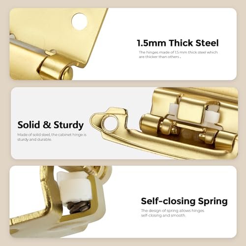 50 Pack 25 Pair Gold Cabinet Hinges, 3/8" Inset Semi-Concealed Hinges - color: Gold, size: 3/8" Inset