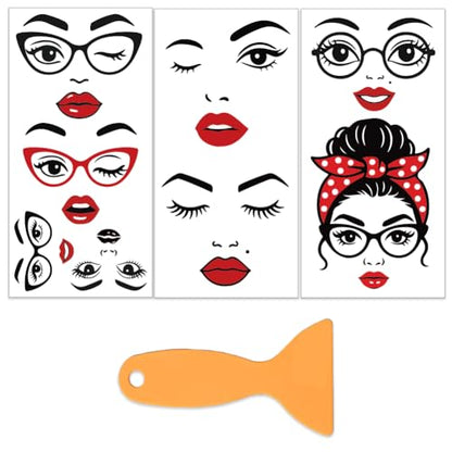 OLYCRAFT 3Pcs/Set Face Stickers Rub on Transfers for Furniture and Crafts 6x12 Inch Lips Mouth Furniture Decals Decor Transfer Stickers with 1pc Scraper for Glass Cups Cabinets DIY Home Decor - style: Make a Face