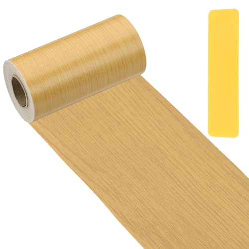 PATIKIL Wood Grain Repair Tape 4" x33', Self Adhesive Realistic Textured Repair Patch Peel and Stick Wood Tape with Scraper for Floor Door Window Furniture Table American Oak - color: American Oak, size: 4"x33'