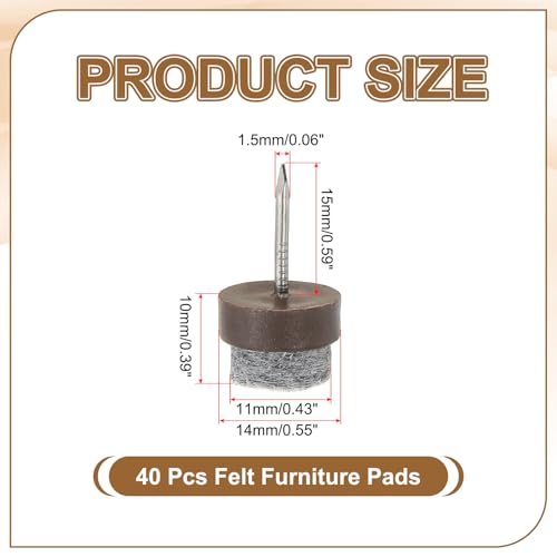 PATIKIL 14 mm Nail-on Felt Pads 40Pcs Round Felt Furniture Sliders Brown - color: Brown, size: 14 mm