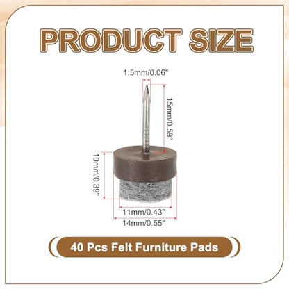 PATIKIL 14 mm Nail-on Felt Pads 40Pcs Round Felt Furniture Sliders Brown - color: Brown, size: 14 mm