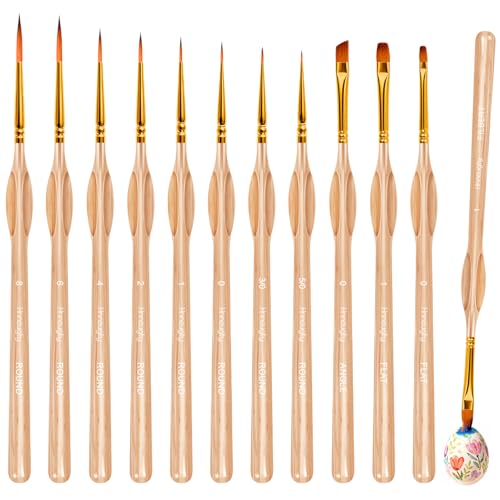 Hnncugty Miniature Paint Brushes 12pcs, Paint Brushes for Acrylic Painting - color: Wood