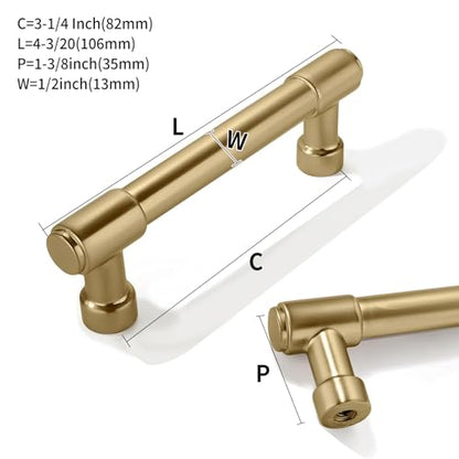 10 Pack 3-1/4 Inch Gold Brushed & Brass Satin Drawer Pulls Cabinet Hardware Handles for Cabinets & Cupboards - color: Brushed Gold/Brass, size: 3-1/4"(82mm) Hole Center
