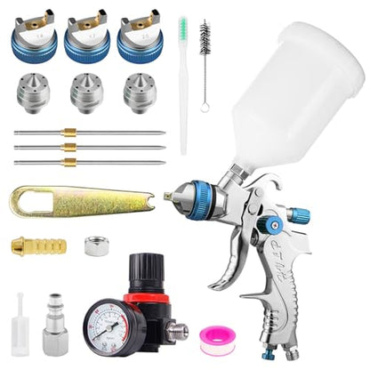 HVLP Spray Gun Kit with 1.4/1.7/2.0mm Nozzles - color: blue