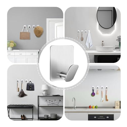DELITON Towel Hooks for Bathrooms - 8 Pack Adhesive Wall Hooks for Hanging Robe Coat Stick on Hook No Damage SUS 304 Stainless Steel, Silver - color: Silver-8