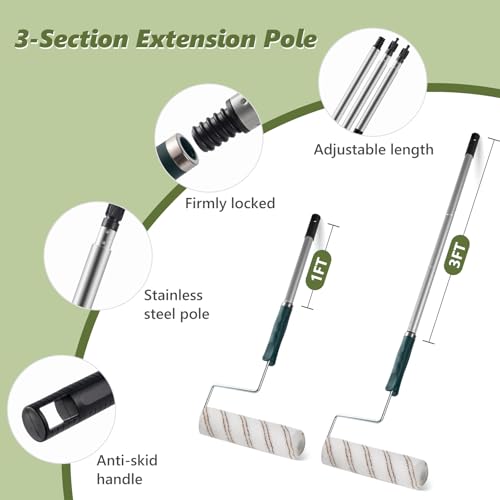 Mister Rui 28 Pack Paint Roller Kit with Extension Pole - size: 28 Pack 9 Inch Paint Roller Kit & Extension Pole