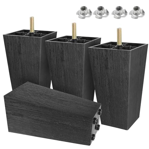 4pcs Plastic Square Legs 6" with T-Nuts, M8-1.25 Thread Bolt - size: 6 Inch, M8-1.25 Metric Thread Bolts