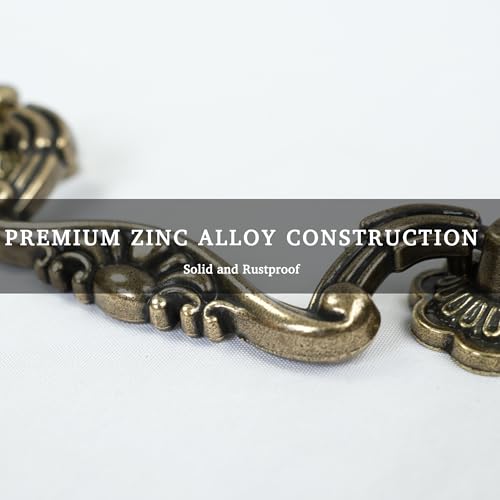 6 Pack Antique Brass Drop Bail Cabinets Pulls, 3" Hole Centers