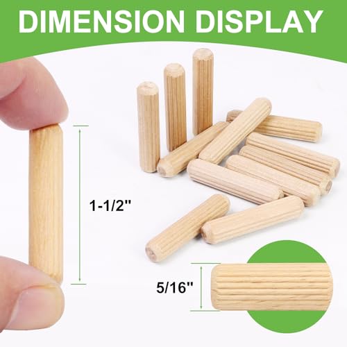 5/16" x 1-1/2" Wooden Dowel Pins - FoDau770 Beech Wood Dowel Rods - 200 Pcs - size: 5/16" x 1-1/2"