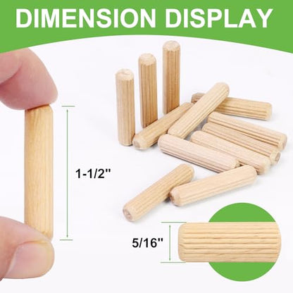 5/16" x 1-1/2" Wooden Dowel Pins - FoDau770 Beech Wood Dowel Rods - 200 Pcs - size: 5/16" x 1-1/2"
